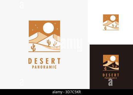 Desert panorama with cactus logo symbol icon design illustration Stock Vector