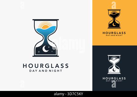 Day and night in hourglass logo design Stock Vector