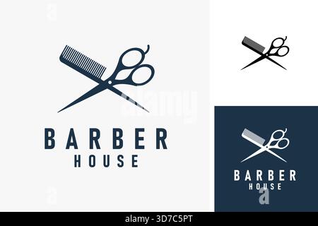Scissors and comb for barbershop logo symbol icon design Stock Vector