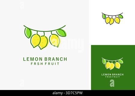 Lemon branch fresh fruit line art colored logo symbol icon design illustration Stock Vector