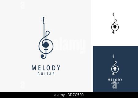 Guitar in music note line logo symbol icon design Stock Vector