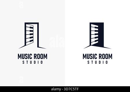 Door and piano keyboard for music room logo design Stock Vector