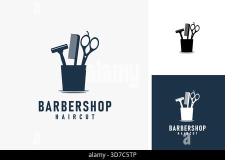 Scissors, comb and razor for barbershop logo symbol icon design Stock Vector