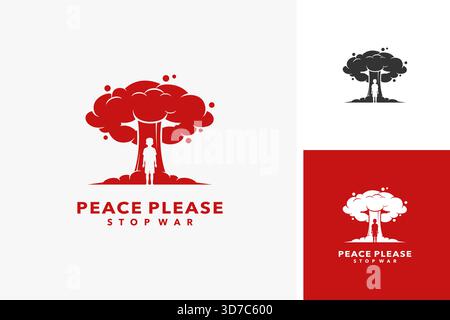 Bomb explosion in front of child for peace appeal logo design Stock Vector