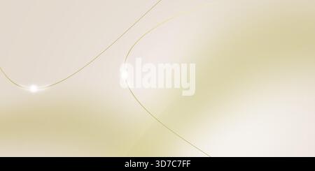 Elegant abstract background featuring smooth, soft gradient blending light beige and subtle gold. The design is accented by two thin, curved gold line Stock Photo