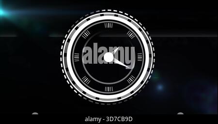 Displaying HUD dial showing concentric rings, central hub and triangular pointers on dark canvas Stock Photo