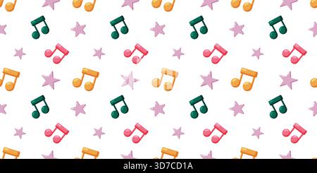A bright seamless pattern featuring colorful music notes and soft shining stars, creating a cheerful and dynamic design. Perfect for school materials, Stock Vector