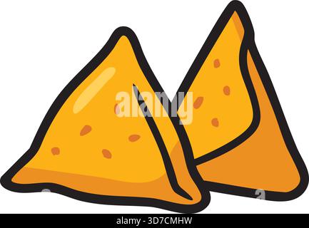 Two triangular fried samosas with crimped edges shown in a simple flat style. Stock Vector