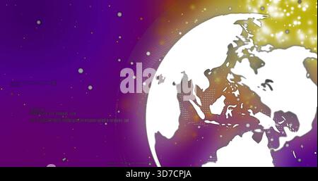 Rotating white globe on right showing Asia Pacific in space tech backdrop with halftone sparkles Stock Photo