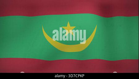 Displaying national green flag with gold crescent, star and red bars in macro closeup showing weave Stock Photo