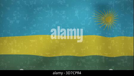 Displaying tricolor flag rippling across full-bleed field, showing sun emblem, worn fabric texture Stock Photo