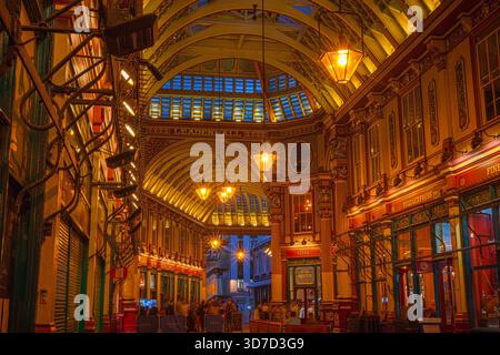 London, UK - 27 February, 2025 - Leadenhall market at night Stock Photo