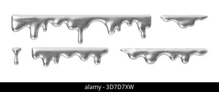 Stipple drip borders with grainy texture and halftone shading. Abstract liquid shapes with noise and dotwork forming decorative frames and melting Stock Vector