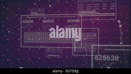 Displaying translucent UI panel with keyboard grid and large numbers in data dashboard nodes Stock Photo