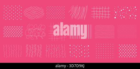 Shading and patterns for overlaying or filling shapes. Set of hand drawn backgrounds. Patterns of hearts, lines, dots, stars, waves, and zigzags. Stock Vector