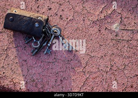leather case with several keys Stock Photo