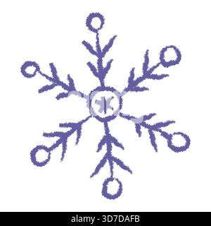 A purple snowflake with detailed branches and round tips is displayed prominently. This design adds a vibrant touch to winter themes, events, or craft Stock Vector