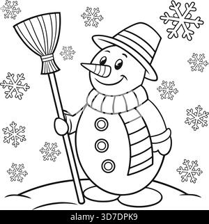 Snowman winter coloring illustration Stock Vector