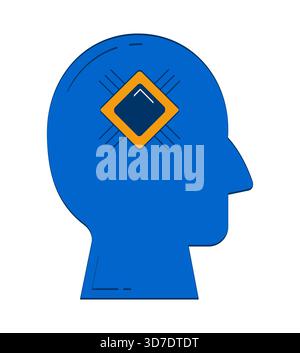 Abstract human head silhouette with microchip cpu 2D doodle object Stock Vector
