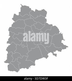 Telangana administrative map isolated on white background, India Stock Vector