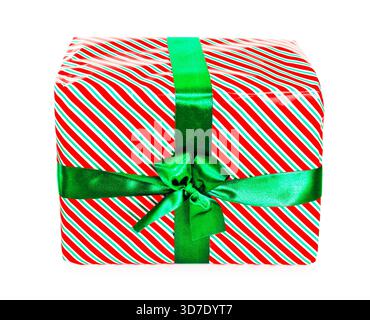 A delicate red textile bow with short, curly ribbon ends, isolated on a white or transparent background, perfect for a cutout. High quality photo Stock Photo