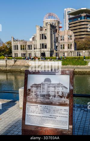 Information sign about the Hiroshima Peace Memorial, Atomic Bomb Dome, Hiroshima Peace Memorial Park, Japan Stock Photo