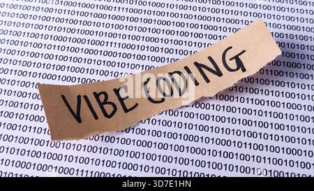 "Vibe Coding" Note on Binary Code: Software Development Culture, Programming, and Digital Concept Stock Photo