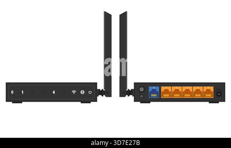 Wireless router front and back view isolated on white. Vector illustration, EPS10 Stock Vector