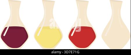 Red White and Rose Wine in Glass Decanter Wine Day Greetings Thematic Cards Minimalistic Flat design. Isolated Vector illustration Wine Related Content Advertising Menu Card, price tag, leaflet Banner Stock Vector