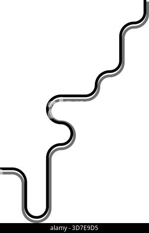 Two thick lines trace a square maze constructed from squared wave transitions blended with rounded bends. Stock Vector