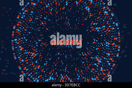 Round big data information visualization. Social network, financial analysis of complex databases. Visual information complexity clarification Stock Vector