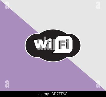 Wi-fi icon symbolizing internet access logo design. Minimalist black and white Wi-fi logo with text, wireless connectivity symbol. Stock Vector