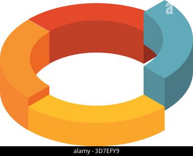 A colorful pie chart with three different colored sections. The colors are orange, yellow, and blue. The pie chart is a visual representation of data Stock Vector
