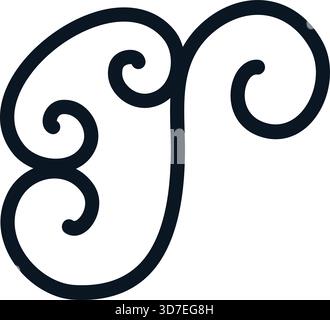 The letter T is curved and has a lot of detail. It is black and white Stock Vector