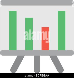 A white board with green and red bars on it. The red bar is the only one that is not green Stock Vector