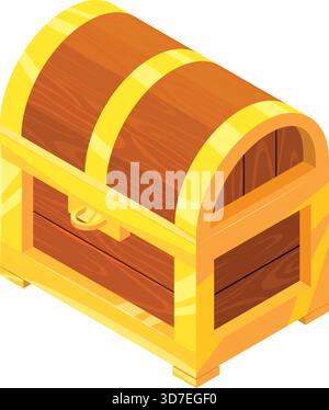 A wooden chest with gold trim sits on a white background Stock Vector