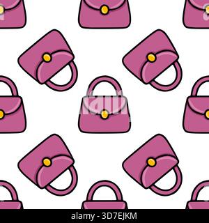 Seamless vector pattern of cute pink handbags with gold clasps on a white background, perfect for fashion and accessory designs. Stock Vector