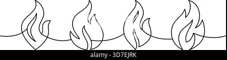 Continuous line border with four flames. Minimal outline vector fire design for safety graphics, hazard icons and modern artwork Stock Vector