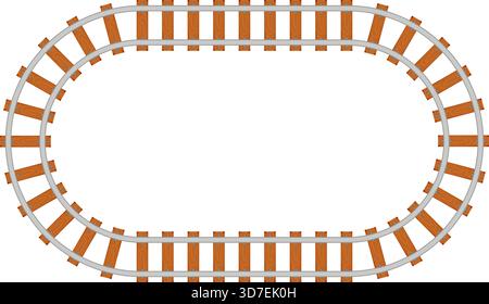 A train track with wooden rails and a white background. The track is curved and has a circular shape Stock Vector