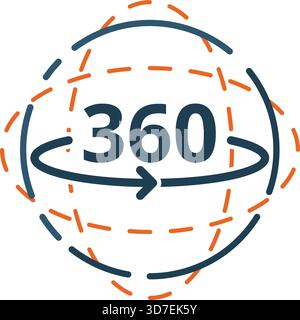 A blue and orange circle with a white background and the number 360 on it Stock Vector