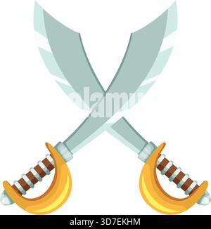 Two swords are crossed in the air, one of which is yellow. The swords are in a playful and adventurous mood, suggesting that they are used in a game o Stock Vector
