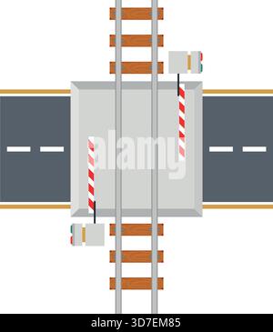 A train crossing sign is shown on a white background. The sign is in the middle of the image and is surrounded by a red and white striped border. Conc Stock Vector