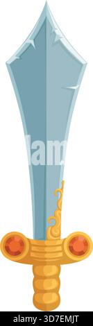 A sword with a gold handle and a blue blade. The sword is in a cartoonish style Stock Vector