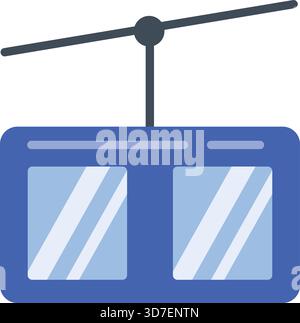 A blue and white image of a cable car with a blue and white sign on it. The sign says Cable Car and is located on the left side of the image Stock Vector