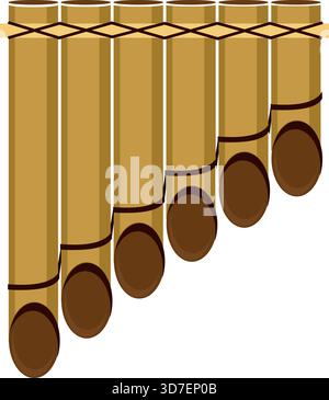 A bamboo flute with six holes. The holes are evenly spaced and the flute is brown Stock Vector