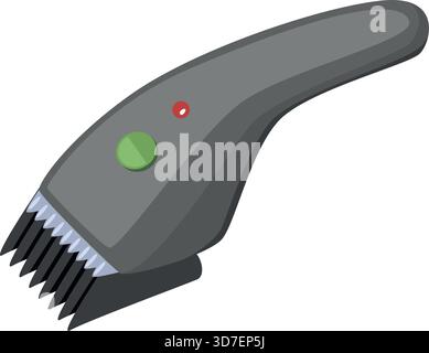 A gray electric hair trimmer with a green button. The trimming device is on a white background Stock Vector
