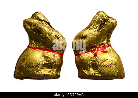 Bunny Lindt Bunny Swiss milk chocolate rabbit figure isolated on white background Lindt Bunnies Stock Photo