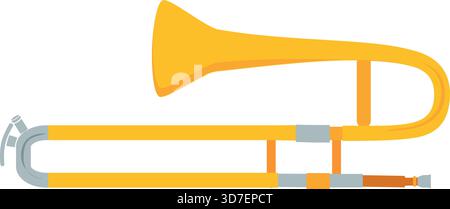 A yellow trumpet with a gold strap. The trumpet is laying on its side Stock Vector