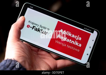 Lublin, Poland 24 November 2025 Mandatory B2B electronic invoicing system ('KSeF'), or ('Krajowy System e-Faktur') webpage on a mobile phone Stock Photo
