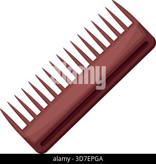 A red comb with long, pointed teeth. The comb is sitting on a white background Stock Vector